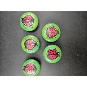 Set of 5 Handpainted Wooden Ladybug Knobs – Includes Screws – Shelf or Wall Pegs